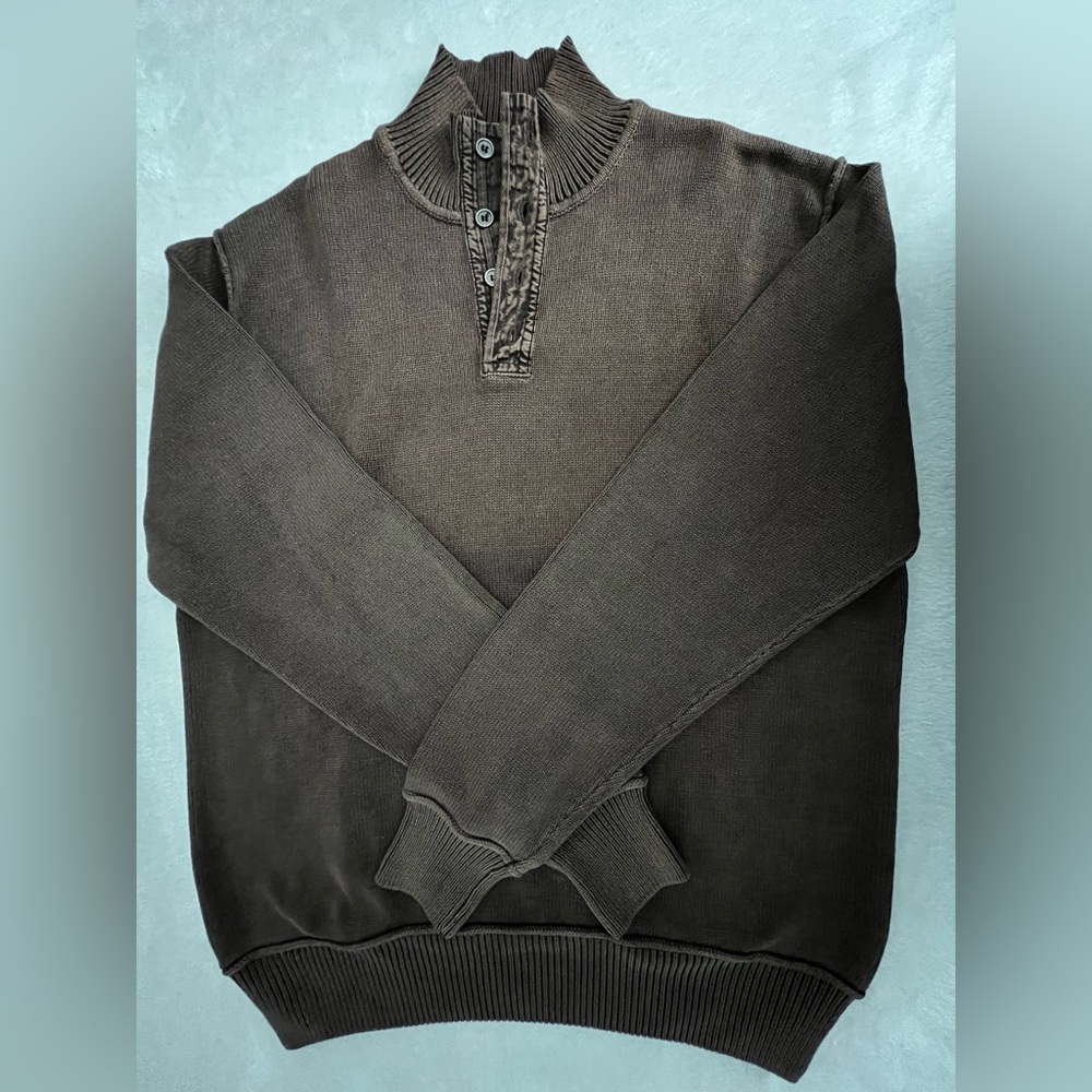 Pronto Uomo Blue Brown 1/4 Button Sweater, Size M